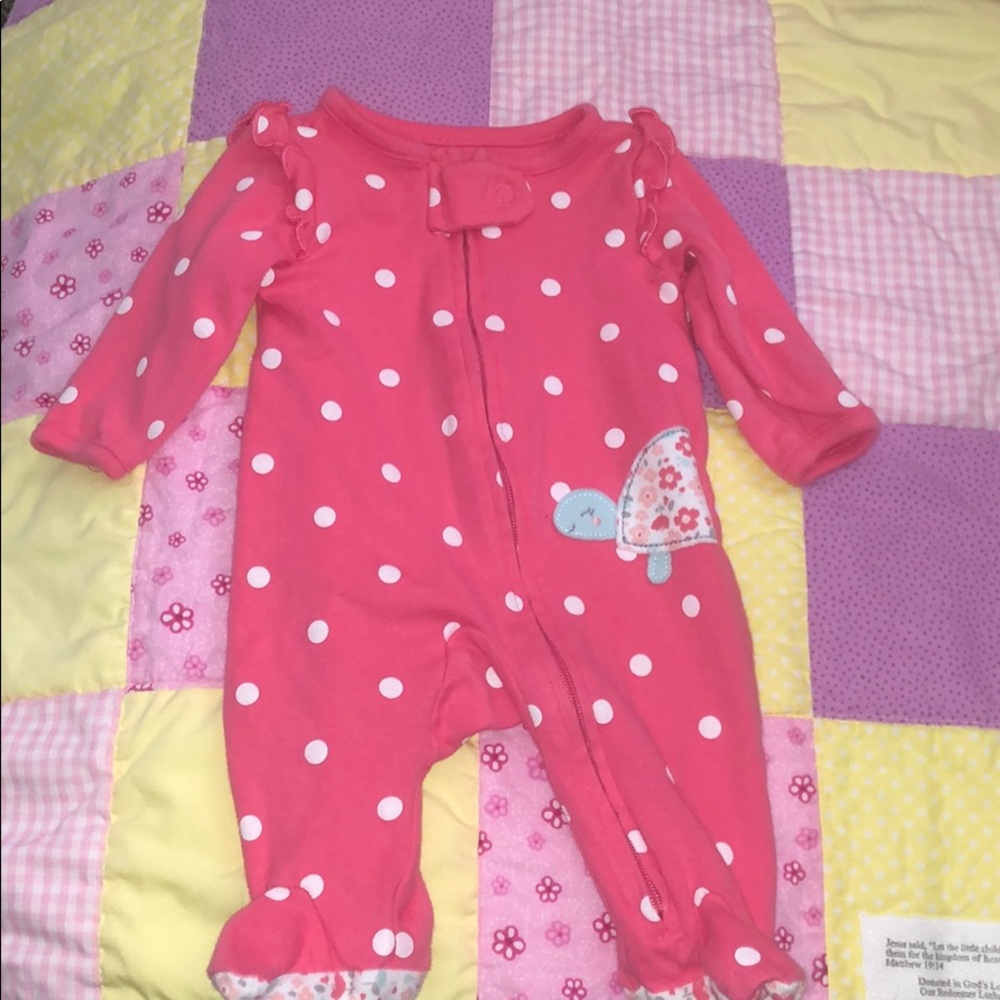 Baby girl Pink polka dot footie pjs
